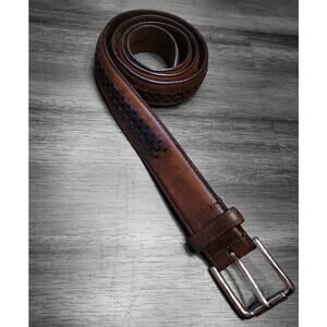 VTG 90s Brighton Two‑Tone Brown Leather Western Braided Belt Sz 38 – EUC